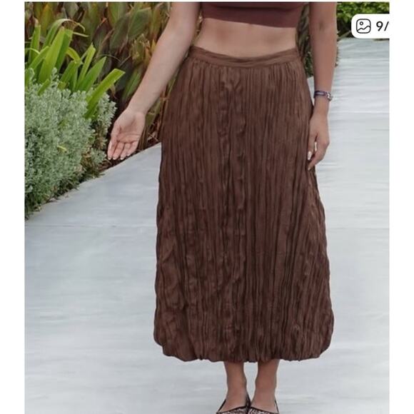 ZARA top skirt WRINKLED EFFECT BALLOON TOP S & MIDI SKIRT BROWN M 7969/027 - Picture 4 of 7